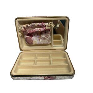 Vintage Style Fabric Floral Tapestry Square Jewelry Holder Case